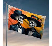 Drapeaux cool pour homme grotte squelette personnalisé couple gothique Halloween mariage drapeaux pour chambre fille accessoires de chambre cool pour t-shirt (120 x 180 cm)