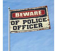 Drapeaux cool pour les gars « Beware of Police Officer » - Décoration de cour amusante (120 x 180 cm)