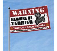 Drapeaux cool pour les gars « Beware of Terrier » - Drapeaux de chambre à coucher - Accessoires de grotte pour homme (30 x 45 cm)