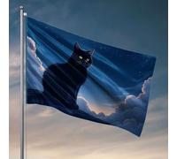 Drapeaux cool pour les gars, un chat noir assis sur une colline sous un ciel étoilé. Drapeau décoratif amusant pour chambre à coucher (152 x 244 cm)