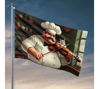 Drapeaux cool pour les gars, un chef jouant du violon avec un chat. Drapeau décoratif amusant pour chambre à coucher (152 x 244 cm)