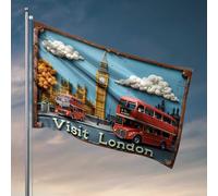 Drapeaux Country Boy Explorez les célèbres bus rouges de Londres à deux étages et Big Ben drapeaux pour chambre de garçon drapeaux cool pour chambre gars (120 x 180 cm)