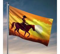 Drapeaux Country Boy Femme Cheval au coucher du soleil Drapeau Ornements extérieurs Décoration de salle de bain (60 x 90 cm)