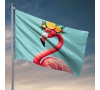 Drapeaux Country Boy Flamant rose avec couronne de fruits sur fond bleu. Drapeaux de décoration de chambre, trucs amusants (60 x 90 cm)
