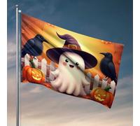 Drapeaux Country Boy Happy Halloween : fantôme mignon avec corbeaux et citrouilles drapeau pour décoration de chambre d'adolescent (60 x 90 cm)