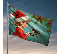 Drapeaux Country Boy Merveille de Noël : une fille nourrit un colibri avec houx et baies de houx drapeaux cool pour chambre de garçon (120 x 180 cm)