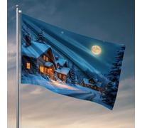 Drapeaux Country Boy Nuit d'hiver dans le village enneigé pour décoration de chambre d'adolescent (30 x 45 cm)