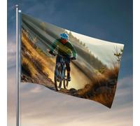 Drapeaux Country Boy Rider On Mountain Bike Trail au coucher du soleil. Drapeaux décoratifs pour chambre (30 x 45 cm)