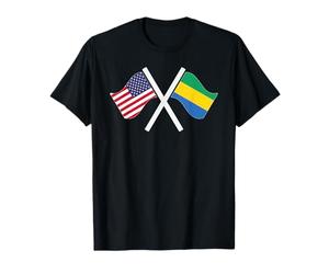 Drapeaux croisés USA et Gabon Double Racines T-Shirt