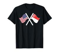 Drapeaux croisés USA et Singapour, Double Racine T-Shirt