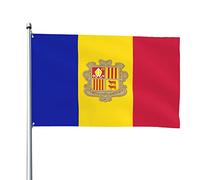 Drapeaux d'Andorre, drapeaux décoratifs d'extérieur 0,9 x 1,5 m 100% polyester drapeaux à l'extérieur du drapeau tous temps, la couleur est lumineuse et facile à estomper, séchage rapide.