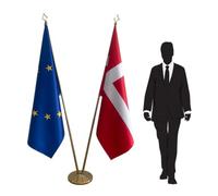 Drapeaux Danemark + Union Européenne sur pied avec hampes - ensemble de prestige pour symboliser l’unité, la coopération et l’élégance dans les espaces professionnels et cérémoniels. Code CN8-EU-DK-L