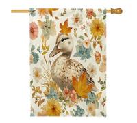 Drapeaux d'automne amusants de maison de canard 71,1 x 101,6 cm pour l'extérieur, esthétiques d'automne pour volaille, ferme verticale, drapeaux d'intérieur en lin, amusants et rétro imprimés pour