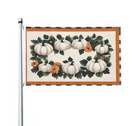 Drapeaux d'automne citrouilles blanches et feuilles vertes, 9,6 x 1,5 m, bannière de vœux avec œillets, décoration d'intérieur et d'extérieur