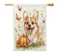Drapeaux d'automne Corgi pour niche de chien 71,1 x 101,6 cm double face pour extérieur, jardin d'automne chiot en lin vertical en toile pour maison, drapeau imprimé citrouille pour animal de