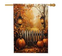 Drapeaux d'automne de maison de citrouille de ferme 71,1 x 101,6 cm pour extérieur, clôture d'automne, réverbère, drapeaux verticaux standard en lin pour maison, érable, avant cour, arrière-cour