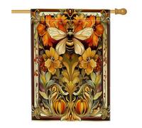 Drapeaux d'automne en forme de citrouille d'abeille 71,1 x 101,6 cm pour l'extérieur, esthétiques d'automne, drapeaux verticaux standard en lin pour la maison, feuilles d'érable rétro, avant cour