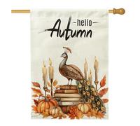 Drapeaux d'automne en toile de jute avec motif de paons - 71,1 x 101,6 cm - Double face pour décoration, livres d'automne, bougies, cour, maison, feuilles d'érable et toile de jute - Drapeaux