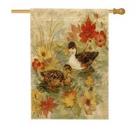 Drapeaux d'automne esthétiques vintage en toile de canard 71,1 x 101,6 cm double face pour extérieur, campagne, rivière, volaille, paysage vertical, drapeaux de maison, ferme, décoration de cour