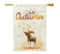Drapeaux d'automne mignons de maison d'élan de dessin animé 71,1 x 101,6 cm pour l'extérieur, feuilles d'érable d'automne, cerf standard, drapeaux verticaux en lin, pour la maison, l'anime amusant