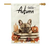 Drapeaux d'automne pour maison de chien bouledogue français 71,1 x 101,6 cm double face pour décoration extérieure, livre de bougies d'automne, citrouille, toile de cour, drapeaux de maison, drapeaux
