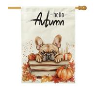 Drapeaux d'automne pour maison de chien bouledogue français 71,1 x 101,6 cm double face pour extérieur, livre de bougies d'automne, citrouille standard, drapeaux de maison, drapeaux de jardin pour