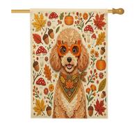Drapeaux d'automne pour maison de chien caniche 71,1 x 101,6 cm double face pour extérieur, artisanat rétro d'automne en toile verticale standard, feuilles d'érable pour décoration de cour