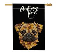 Drapeaux d'automne pour maison de chien carlin 71,1 x 101,6 cm double face, feuille d'automne art avant cour, arrière-cour, drapeaux verticaux pour la maison, drapeaux en toile de jute pour animaux de