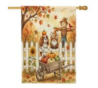 Drapeaux d'automne pour maison de chien Cavalier King Charles 71,1 x 101,6 cm double face pour extérieur, nain d'automne, ferme, drapeau vertical standard en toile pour maison, épouvantail avant cour