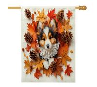 Drapeaux d'automne pour maison de chien de berger Shetland 71,1 x 101,6 cm double face pour extérieur, paperolles d'automne pour animaux domestiques, drapeau vertical en toile pour maison, chiot avant