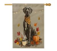 Drapeaux d'automne pour maison de chien dogue allemand, 71,1 x 101,6 cm, double face pour extérieur, citrouille, café, gland en lin, drapeau vertical en toile pour la maison, chiot animal de compagnie