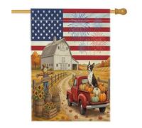 Drapeaux d'automne pour maison de chien terrier de Boston 71,1 x 101,6 cm pour extérieur, ferme d'automne, camion de grange, drapeau vertical standard en lin, récolte de campagne, avant cour