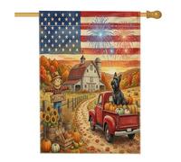 Drapeaux d'automne pour maison de chien terrier écossais 71,1 x 101,6 cm pour extérieur, ferme d'automne, camion de grange, drapeau vertical standard en lin, récolte de campagne, avant cour