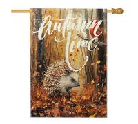 Drapeaux d'automne pour maison hérisson 71,1 x 101,6 cm pour extérieur, forêt d'automne cardinal standard vertical en lin pour maison, cour, arrière-cour, décoration extérieure