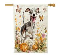 Drapeaux d'automne pour niche de lévrier 71,1 x 101,6 cm double face pour extérieur, jardin d'automne chiot en lin vertical en toile pour maison, drapeau imprimé citrouille pour animal de compagnie