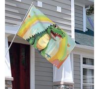 Drapeaux de 0,9 x 1,5 m 200D - Bannière lourde décorative d'extérieur - Drapeau crocodile mignon - Bannière de bienvenue avec œillets en laiton - Drapeaux de jardin pour toutes les saisons - Bannière