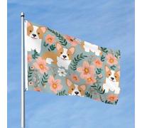 Drapeaux de 1,2 x 1,8 m - Drapeau de jardin Corgi floral de printemps 200d - Décoration lourde - Drapeau de bienvenue avec œillets en laiton - Drapeaux de jardin pour mariage toutes saisons