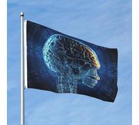 Drapeaux de 1,2 x 1,8 m - Intelligence artificielle - Drapeau cerveau 200d - Décoration lourde - Drapeau de bienvenue avec œillets en laiton - Drapeaux de jardin pour mariage toutes saisons
