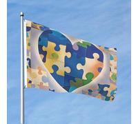 Drapeaux de 1,2 x 1,8 m pour sensibilisation à l'autisme - Drapeau en forme de cœur 200D - Décoration lourde - Drapeau d'extérieur avec œillets en laiton - Drapeaux de jardin pour mariage toutes