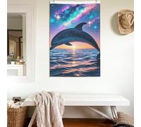 Drapeaux de 6,1 x 0,9 m double face coloré ciel étoilé océan dauphin drapeau 200d lourd décoration extérieure drapeaux de bienvenue avec œillets en laiton drapeau de jardin pour mariage toutes saisons