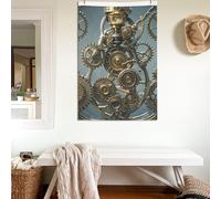 Drapeaux de 6,1 x 91,4 cm double face avec engrenages mécaniques Steampunk 200D Décoration extérieure Drapeau de bienvenue avec œillets en laiton Drapeau de jardin pour mariage toutes saisons