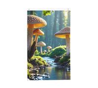 Drapeaux de 9,6 x 1,5 m double face en forme de champignon avec vue sur le drapeau de rivière fantastique 200D Décoration extérieure Drapeau de bienvenue avec œillets en laiton Drapeau de jardin pour