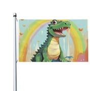 Drapeaux de 90 x 152 cm 200D - Bannière lourde de décoration d'extérieur - Motif crocodile mignon sur fond arc-en-ciel - Drapeau de bienvenue avec œillets en laiton - Drapeau de jardin pour toutes les