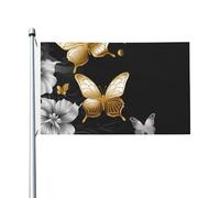 Drapeaux de 90 x 152 cm 200D - Bannière lourde de décoration extérieure - Drapeau doré et blanc - Drapeau noir - Drapeau de bienvenue avec œillets en laiton - Drapeau de jardin pour toutes les saisons
