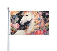 Drapeaux de 90 x 152 cm 200D - Bannière lourde - Décoration d'extérieur - Drapeau de fleur et licorne - Drapeau de bienvenue avec œillets en laiton - Drapeau de jardin pour toutes les saisons
