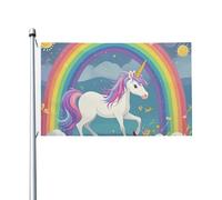 Drapeaux de 90 x 152 cm 200D - Bannière lourde décorative d'extérieur - Drapeau licorne et arc-en-ciel - Drapeau de bienvenue avec œillets en laiton - Drapeau de jardin pour toutes les saisons