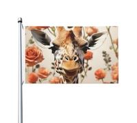 Drapeaux de 90 x 152 cm 200D - Bannière lourde décorative d'extérieur - Girafe debout parmi les fleurs - Drapeau de bienvenue avec œillets en laiton - Drapeau de jardin pour toutes les saisons