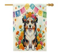 Drapeaux de berger australien Day of the Dead - 71,1 x 101,6 cm - Double face pour décoration - Motif tête de mort floral - Pour la maison - Joli drapeau de décoration de jardin en toile de jute pour