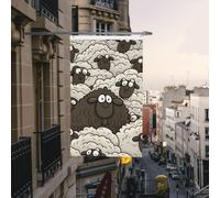 Drapeaux de bienvenue double face 90 x 150 cm pour l'extérieur, style vertical, motif moutons noirs et blancs, bannière de jardin, grand format avec œillets en laiton, décoration pour l'intérieur et l