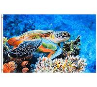 Drapeaux De Bienvenue Tortue Marine À Bec De Faucon Nageant Parmi Les Coraux, Océan Tropical Côtier, Été Drapeau De Jardin Drapeaux Décoratifs D'Extérieur Drapeau Pirates 90x150cm